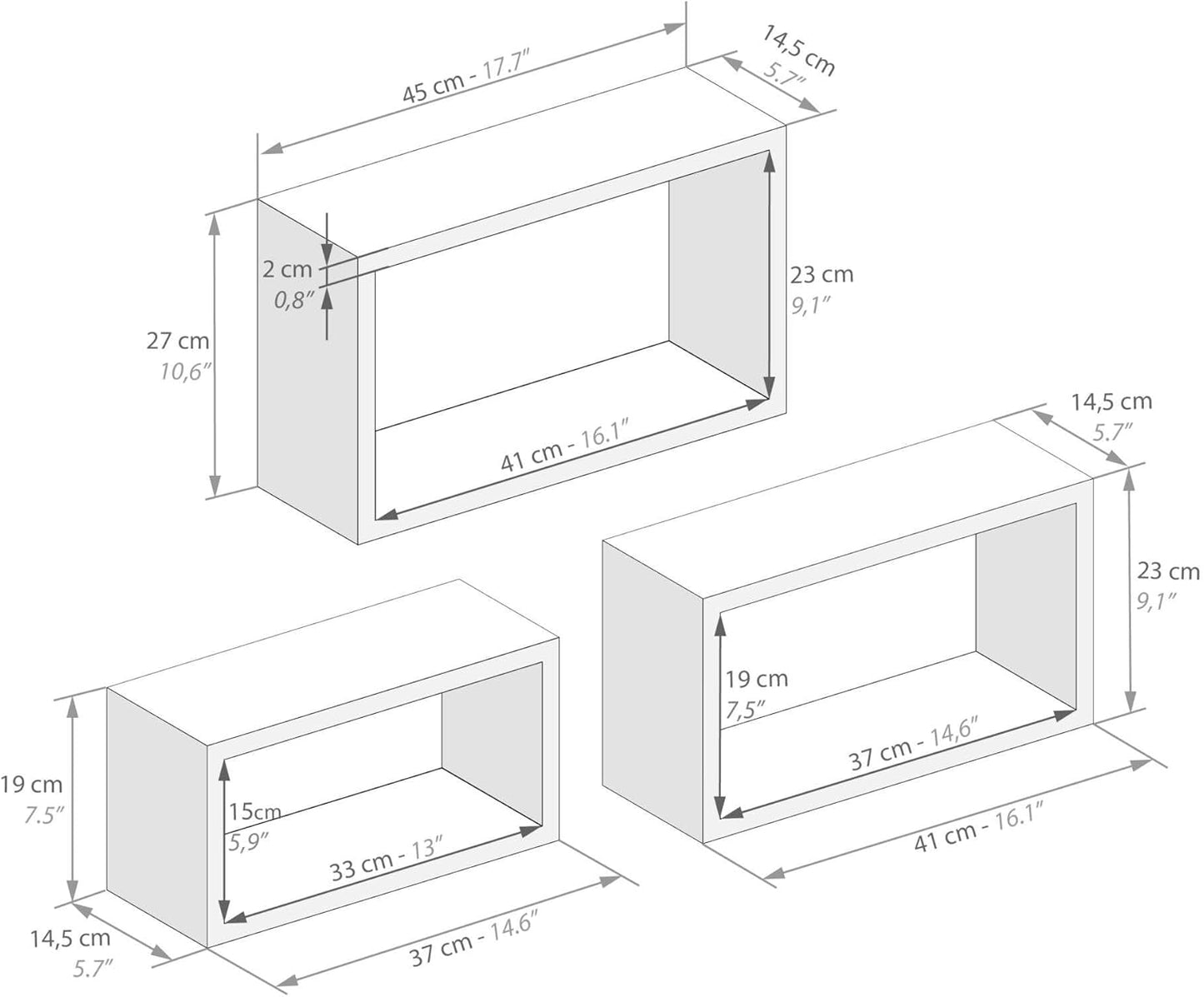Set of 3, Wall Cubes Shelf, LOG-7282